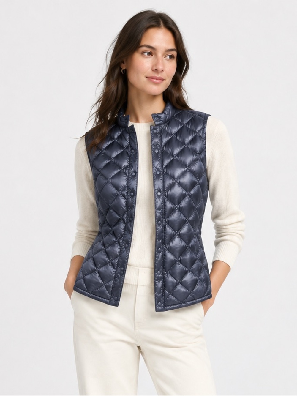 Uniqlo M Women’s Diamond Grid Down Puffer Vest Fall Navy Outdoor Cozy Preppy